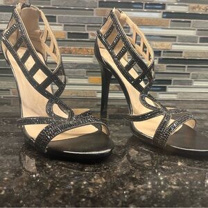 Black Strappy High Heel Sandals - Women